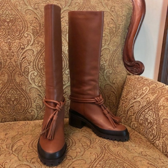 NWT ULLA JOHNSON CORNWALL LUG SOLE BOOTS IN COGNAC, EU SIZE 38.5 - Picture 6 of 11